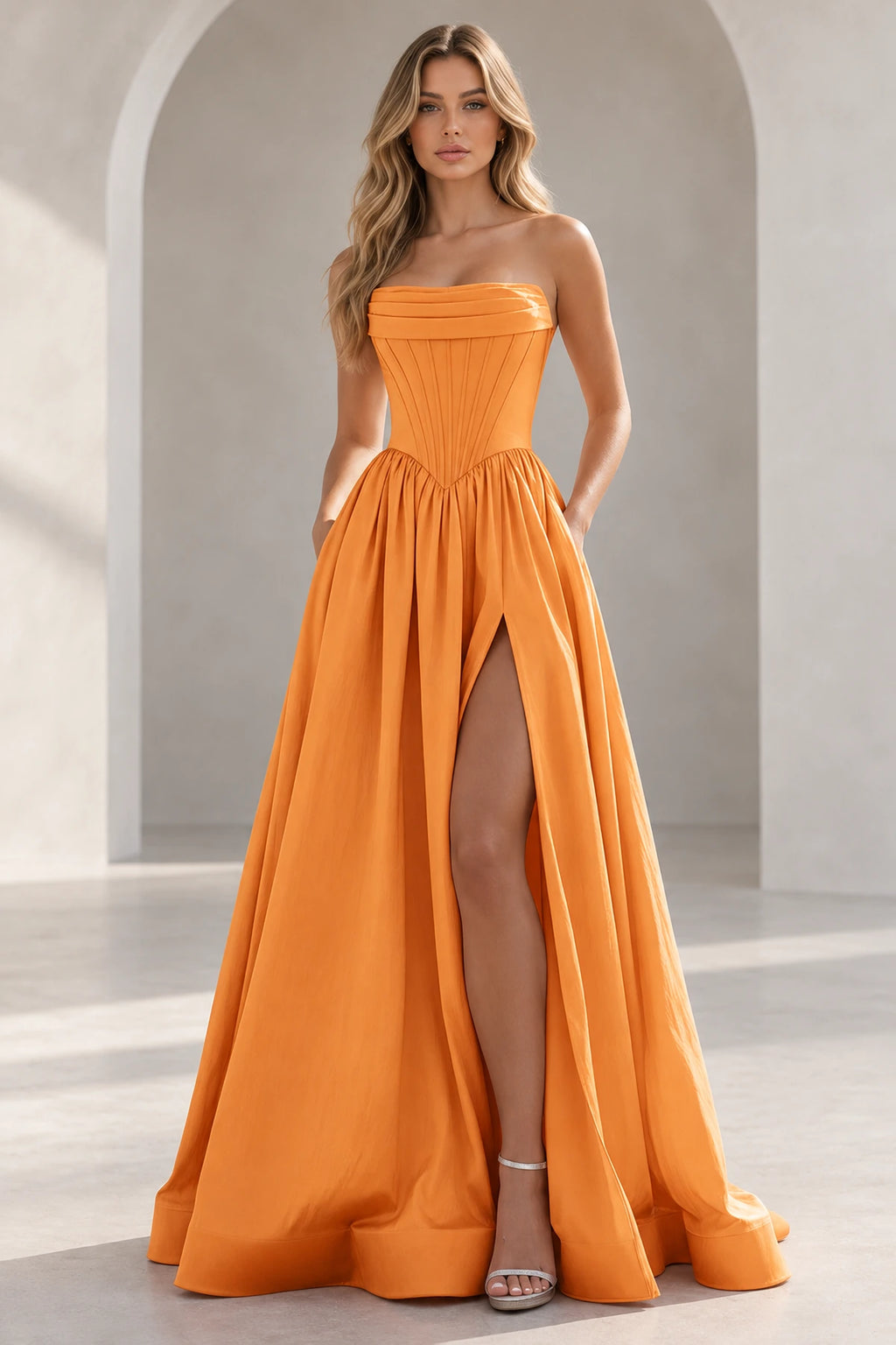 Regal A Line Straight Strapless Lace Up Floor Length Prom Dress