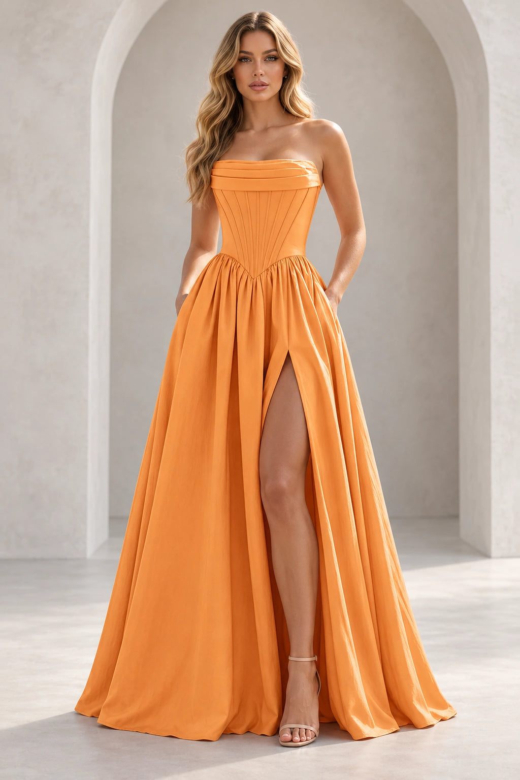 Regal A Line Straight Strapless Lace Up Floor Length Prom Dress