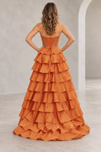 Dreamy A Line Strapless Straight Neck Lace Up Long Prom Dress