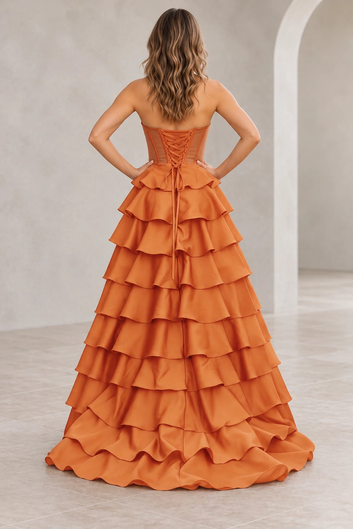 Dreamy A Line Strapless Straight Neck Lace Up Long Prom Dress