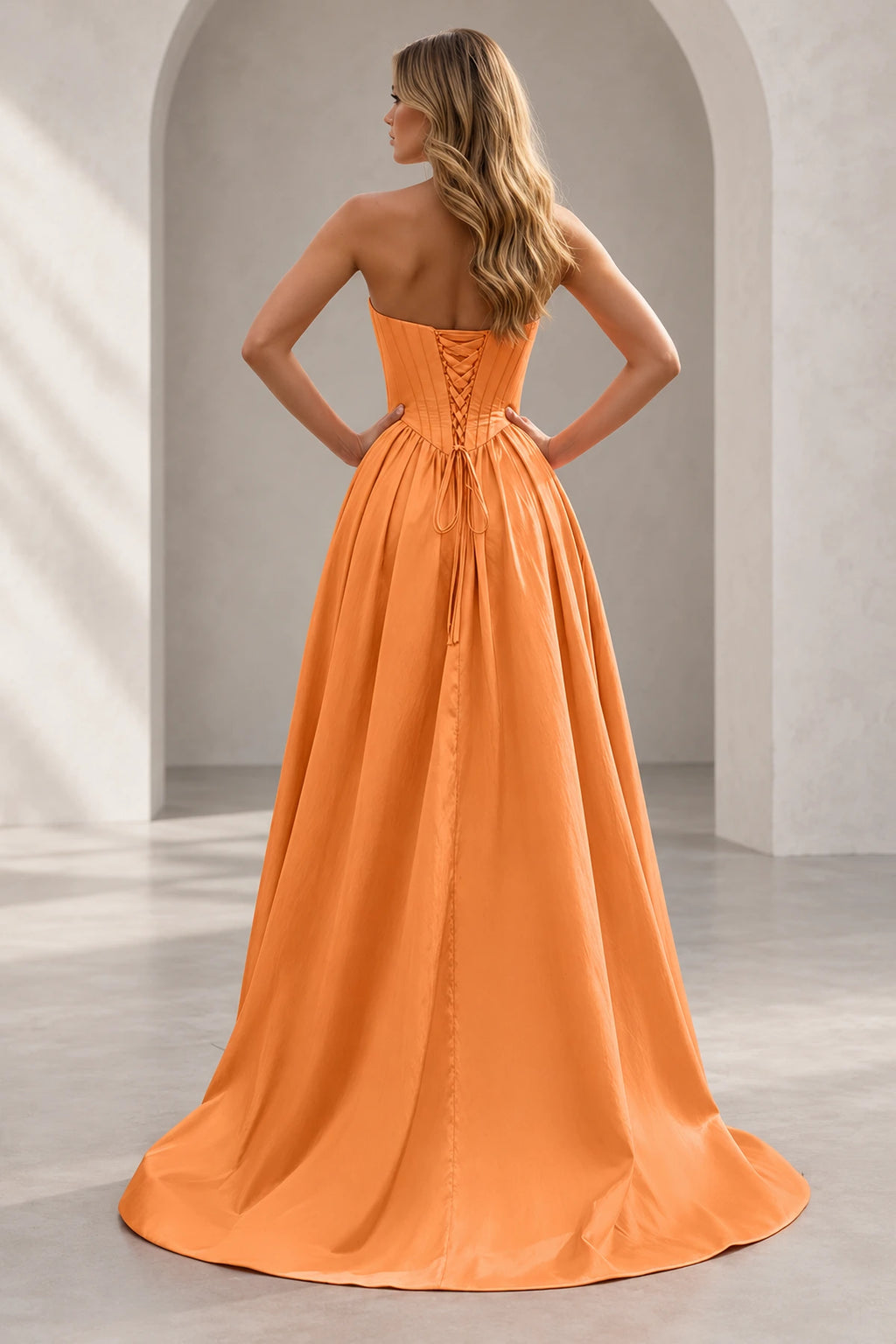 Regal A Line Straight Strapless Lace Up Floor Length Prom Dress