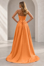 Regal A Line Straight Strapless Lace Up Floor Length Prom Dress