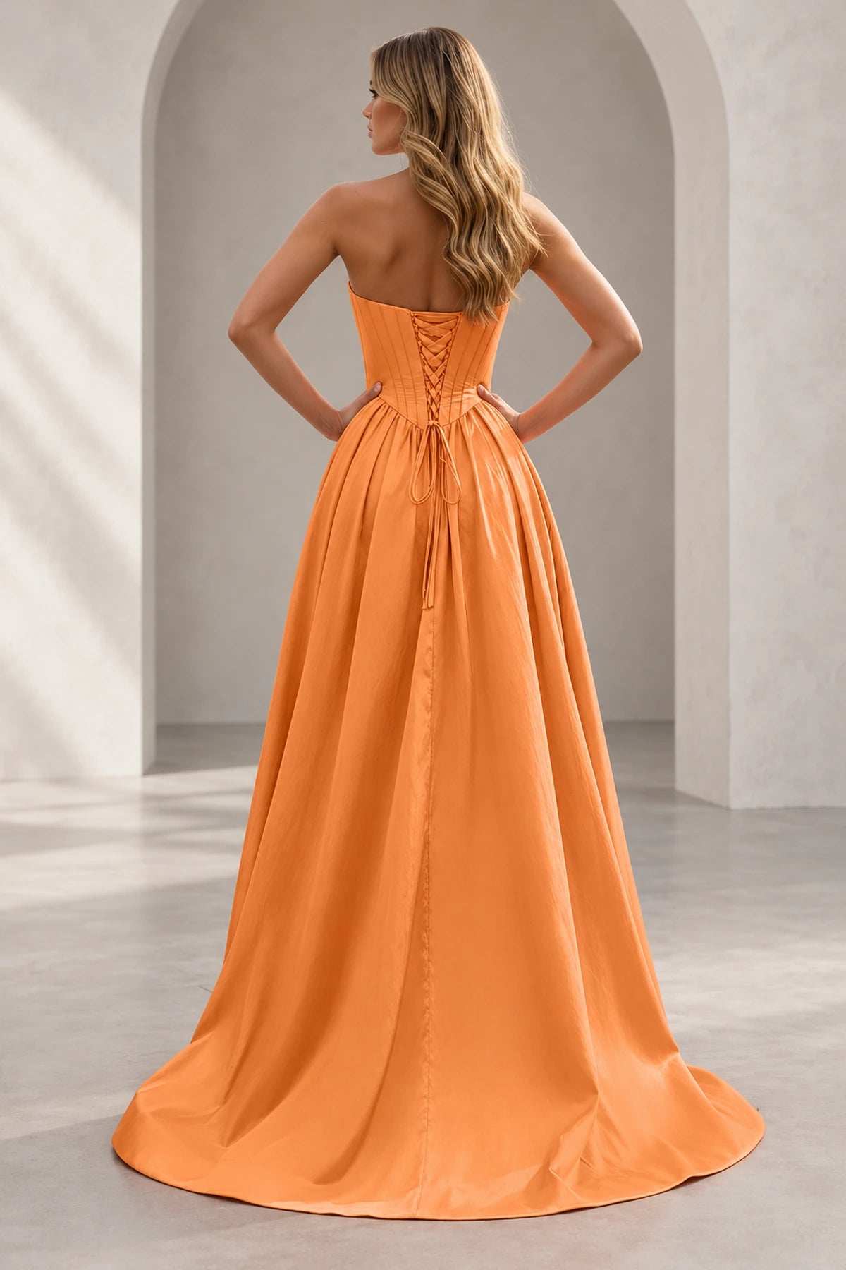 Regal A Line Straight Strapless Lace Up Floor Length Prom Dress