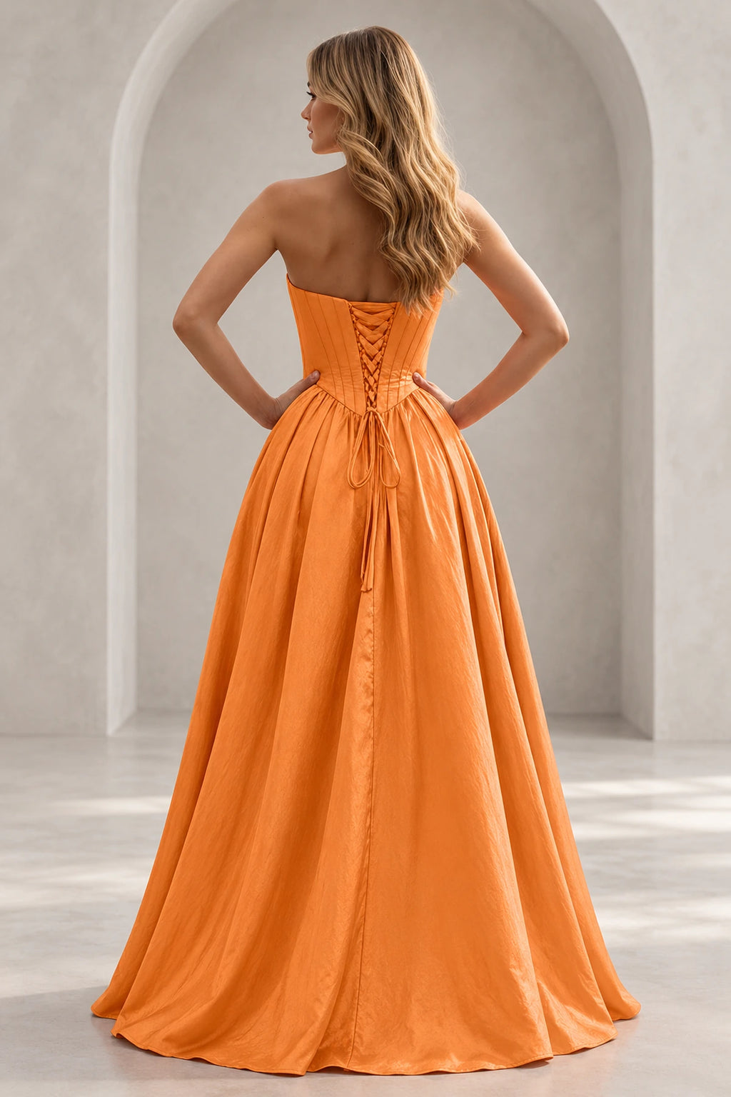 Regal A Line Straight Strapless Lace Up Floor Length Prom Dress