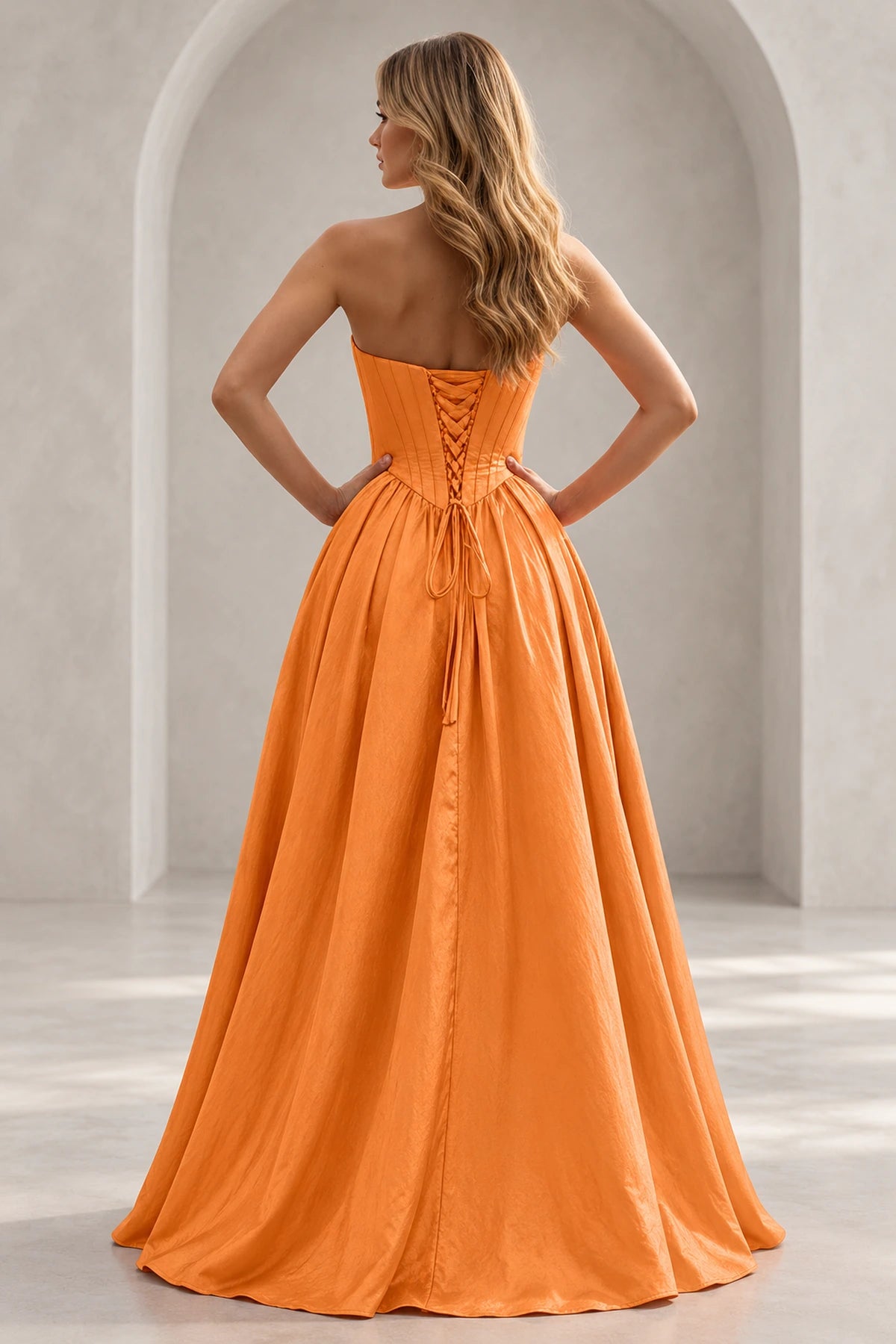 Regal A Line Straight Strapless Lace Up Floor Length Prom Dress