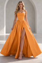 Regal A Line Straight Strapless Lace Up Floor Length Prom Dress