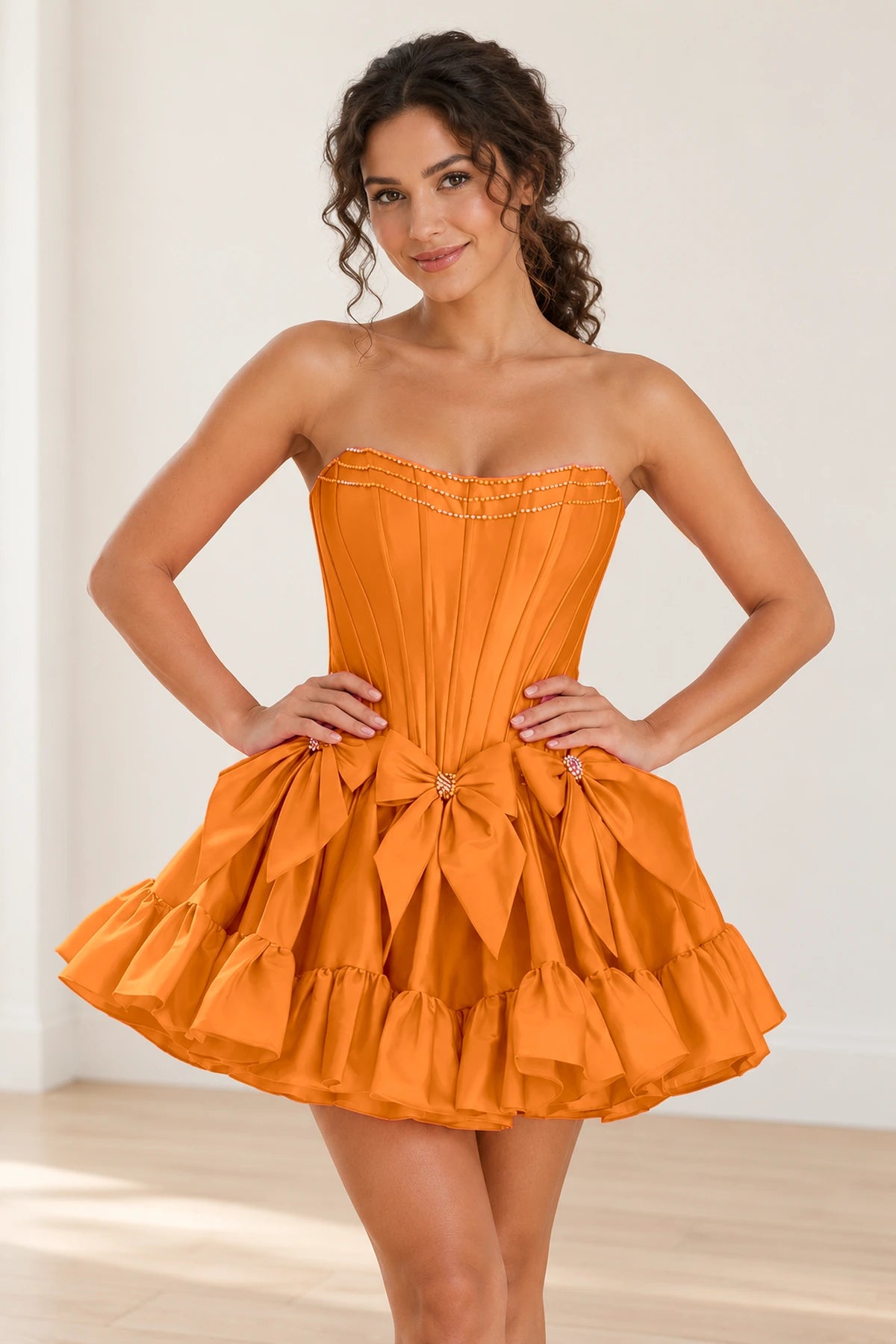 Playful Fit and Flare Sweetheart Strapless Lace-Up Back Mini Homecoming Dress