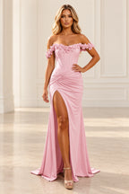 Romantic Sheath Off Shoulder Lace Up Floor Length Prom Dress