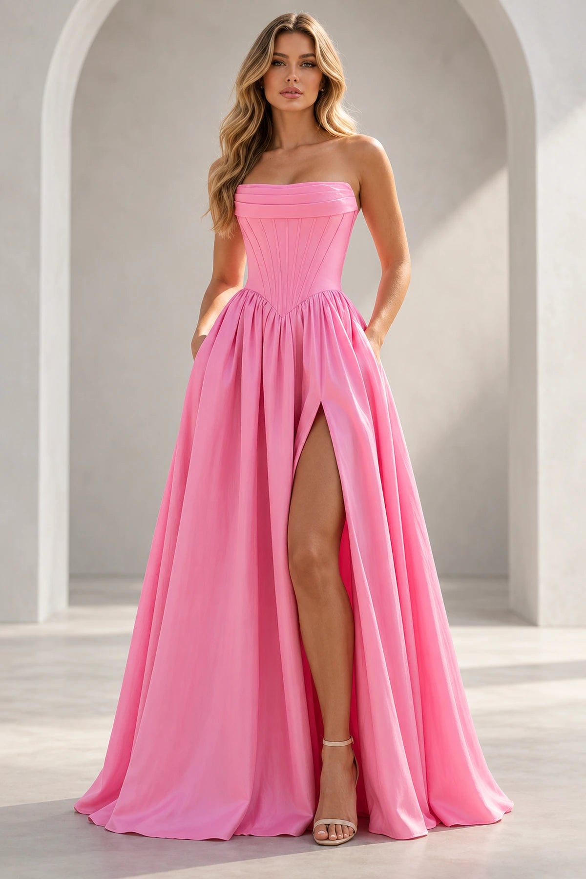 Regal A Line Straight Strapless Lace Up Floor Length Prom Dress
