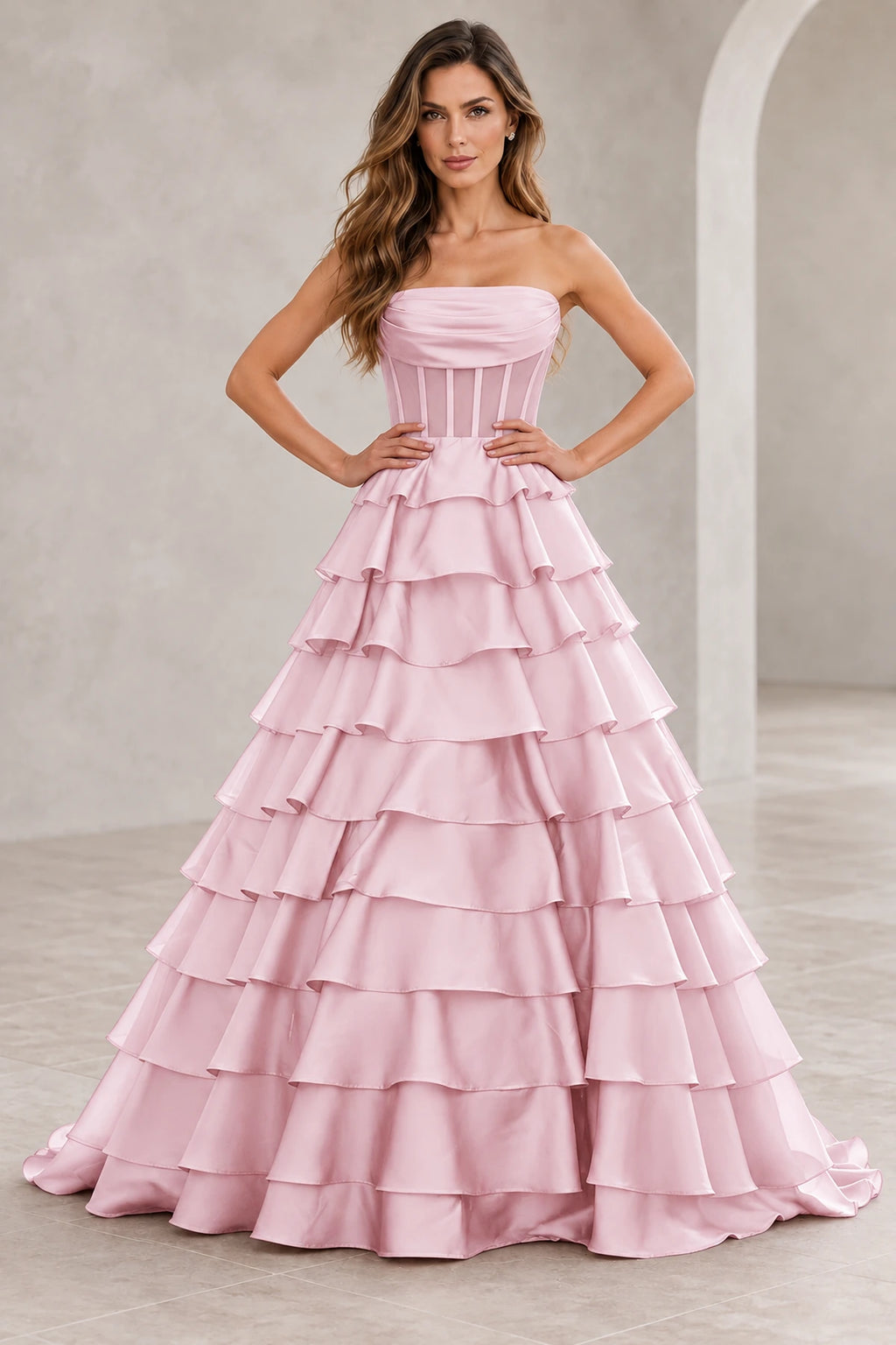 Dreamy A Line Strapless Straight Neck Lace Up Long Prom Dress
