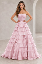 Dreamy A Line Strapless Straight Neck Lace Up Long Prom Dress