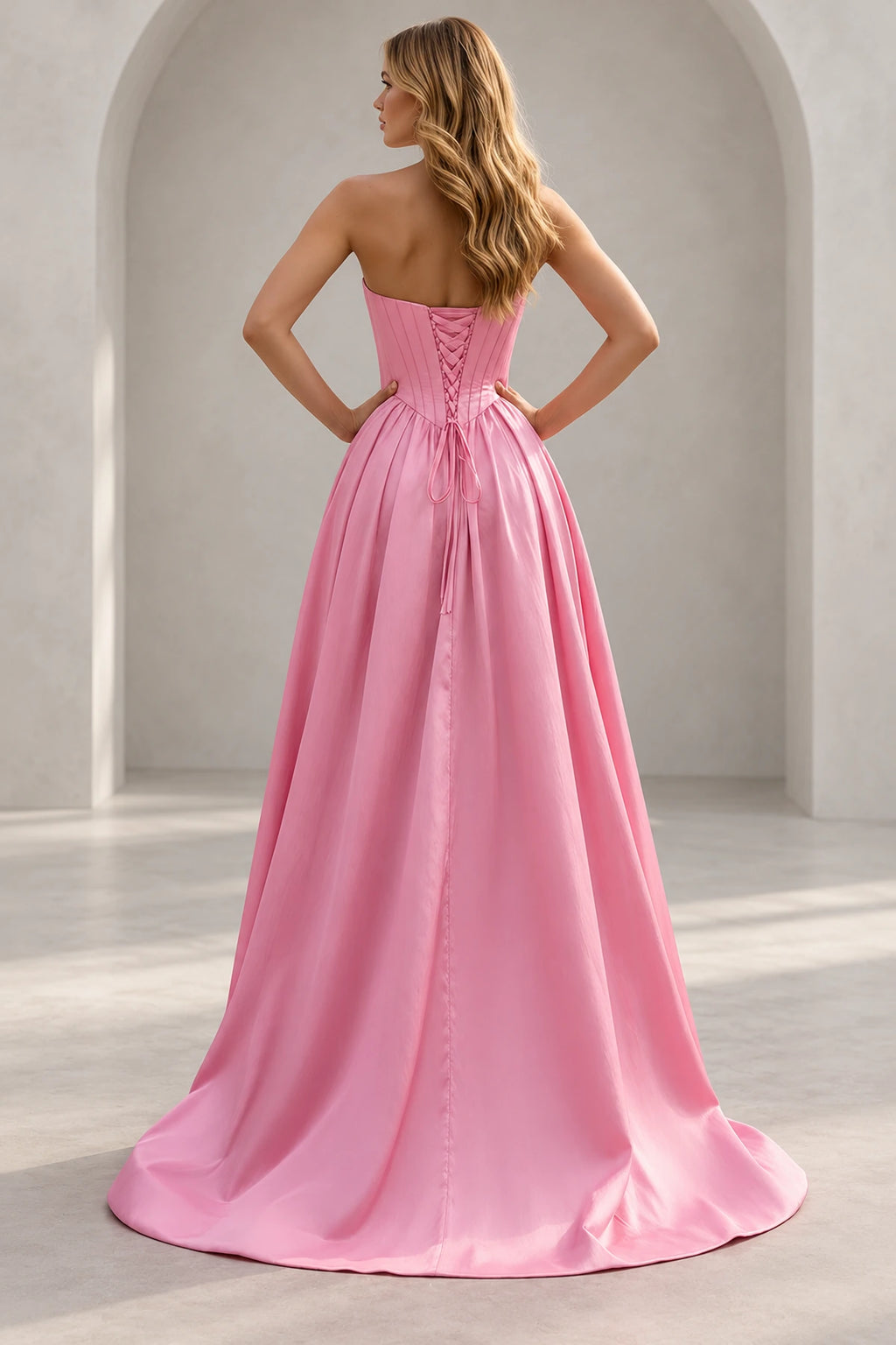 Regal A Line Straight Strapless Lace Up Floor Length Prom Dress