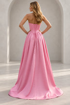 Regal A Line Straight Strapless Lace Up Floor Length Prom Dress