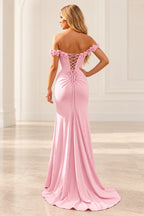 Romantic Sheath Off Shoulder Lace Up Floor Length Prom Dress