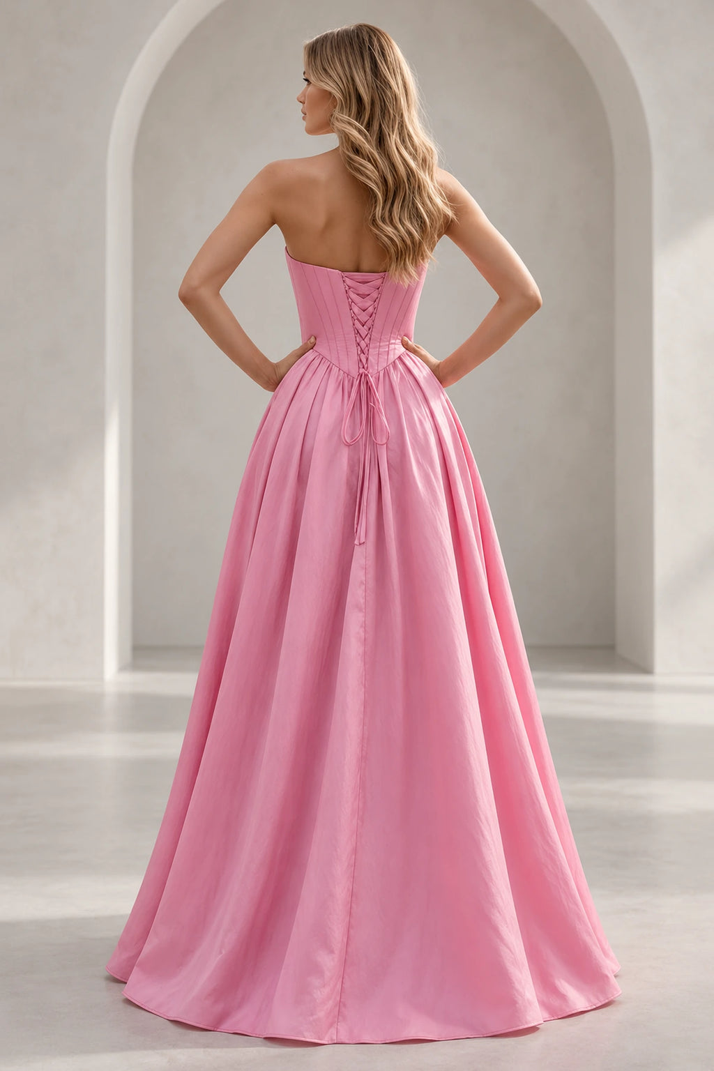 Regal A Line Straight Strapless Lace Up Floor Length Prom Dress