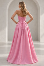 Regal A Line Straight Strapless Lace Up Floor Length Prom Dress