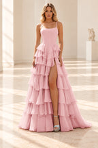 Radiant A Line Scoop Neck Sleeveless Lace Up Long Prom Dress