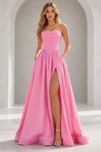 Regal A Line Straight Strapless Lace Up Floor Length Prom Dress