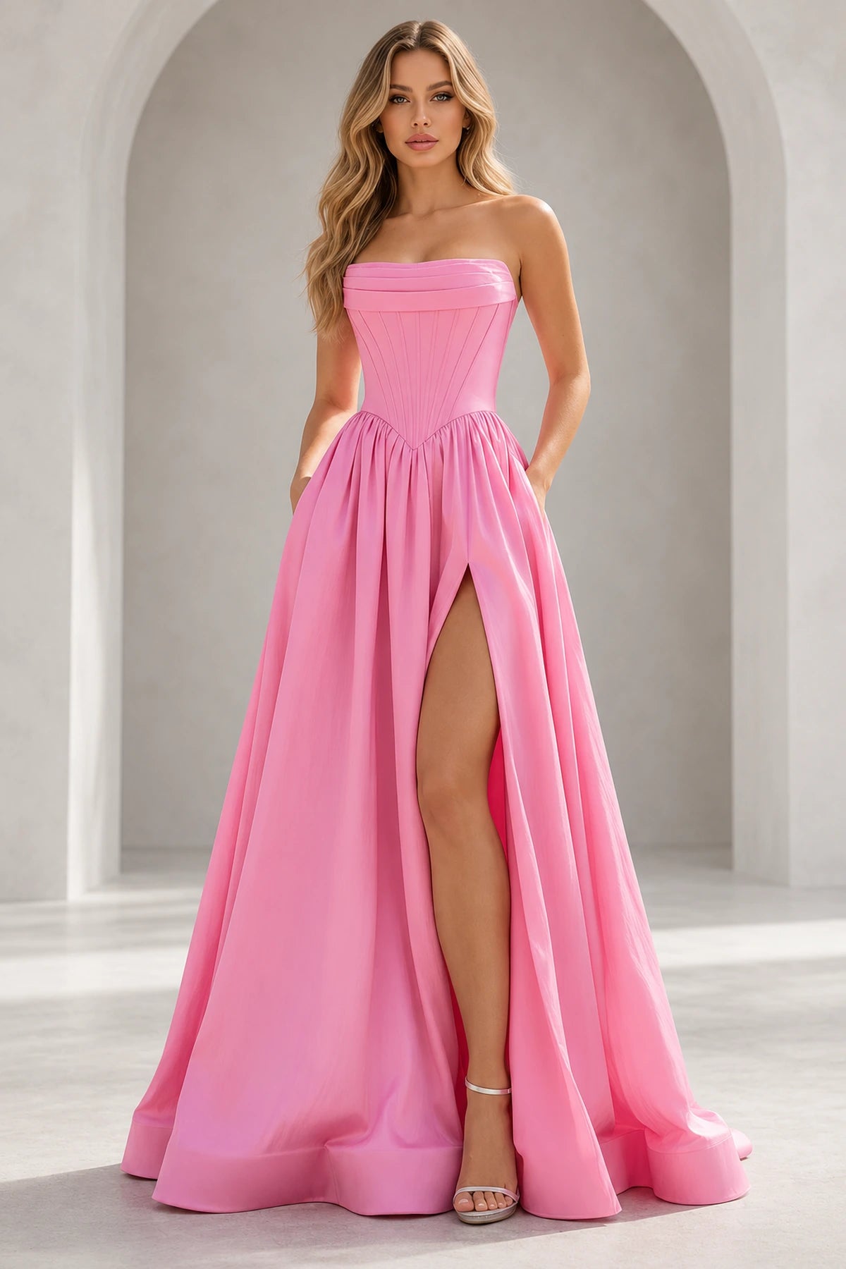 Regal A Line Straight Strapless Lace Up Floor Length Prom Dress
