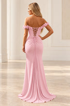 Romantic Sheath Off Shoulder Lace Up Floor Length Prom Dress