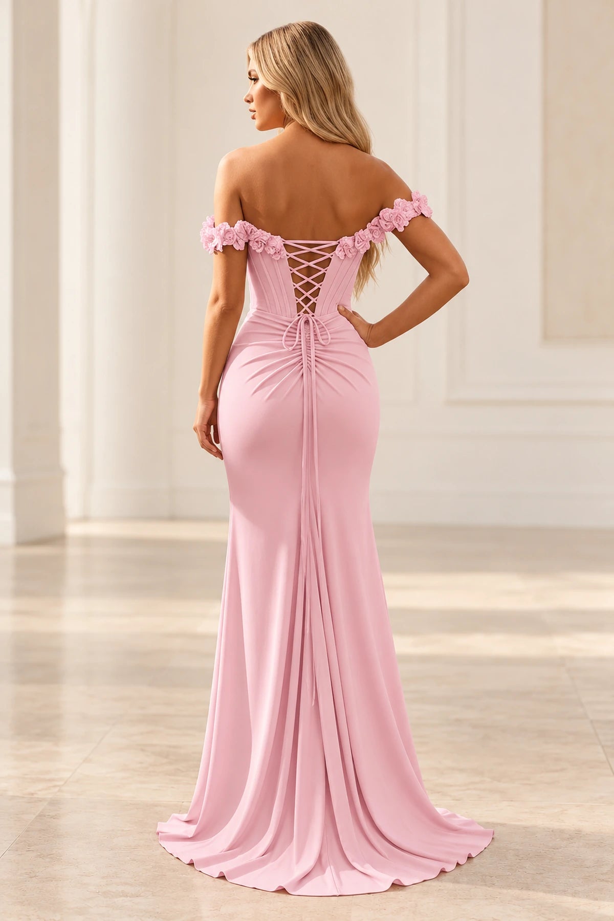 Romantic Sheath Off Shoulder Lace Up Floor Length Prom Dress