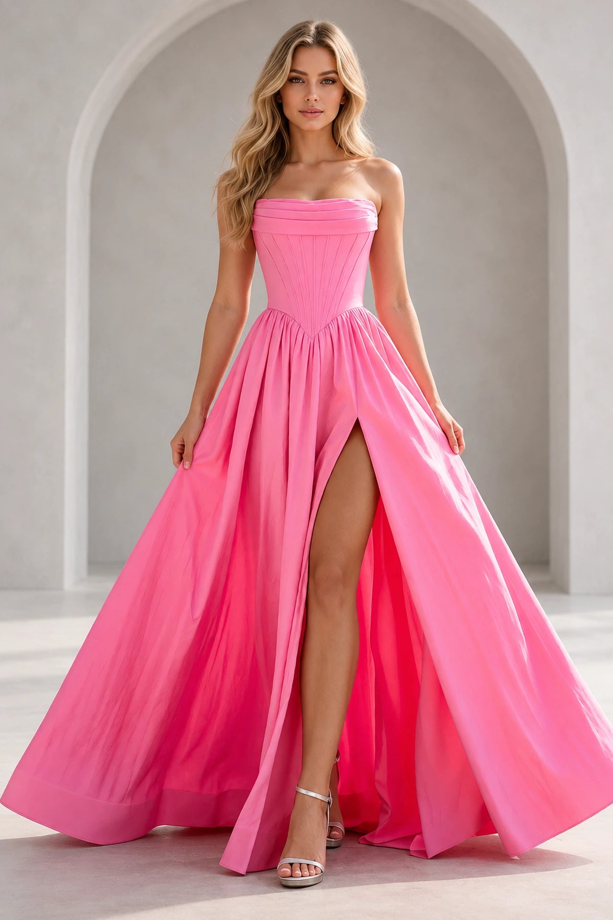 Regal A Line Straight Strapless Lace Up Floor Length Prom Dress