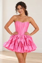 Playful Fit and Flare Sweetheart Strapless Lace-Up Back Mini Homecoming Dress