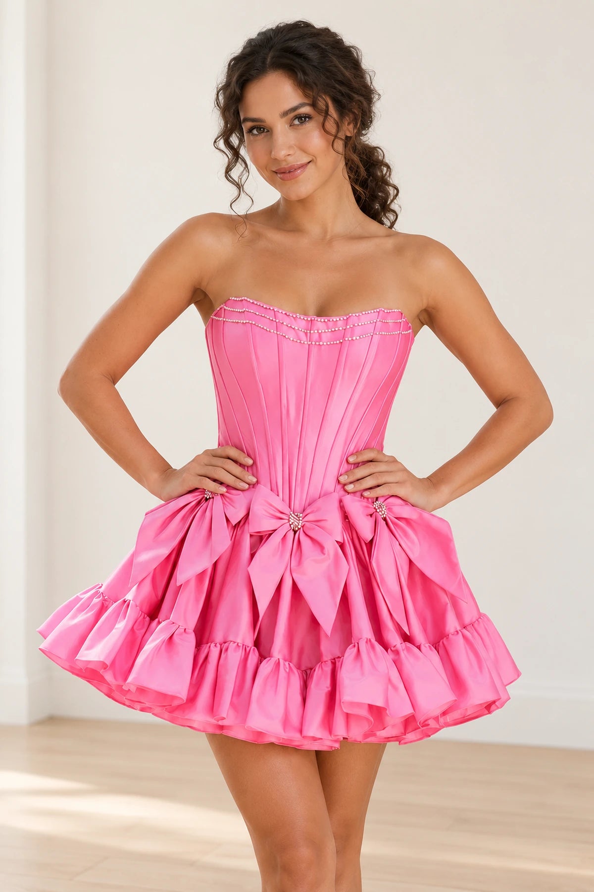 Playful Fit and Flare Sweetheart Strapless Lace-Up Back Mini Homecoming Dress