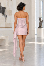 Elegant Sheath Strapless Lace-Up Back Draped Mini Homecoming Dress