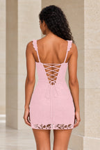 Romantic Sheath Sweetheart Lace Strap Lace-Up Back Mini Homecoming Dress