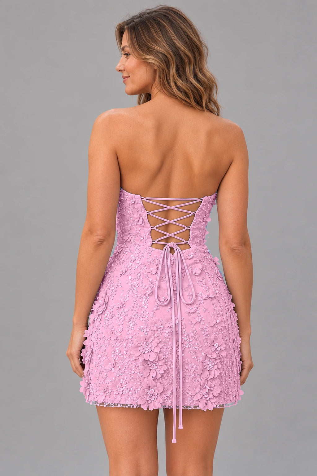 Romantic Sheath Sweetheart Strapless Lace-Up Back Mini Homecoming Dress