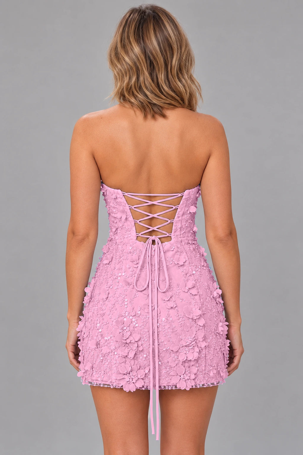 Romantic Sheath Sweetheart Strapless Lace-Up Back Mini Homecoming Dress