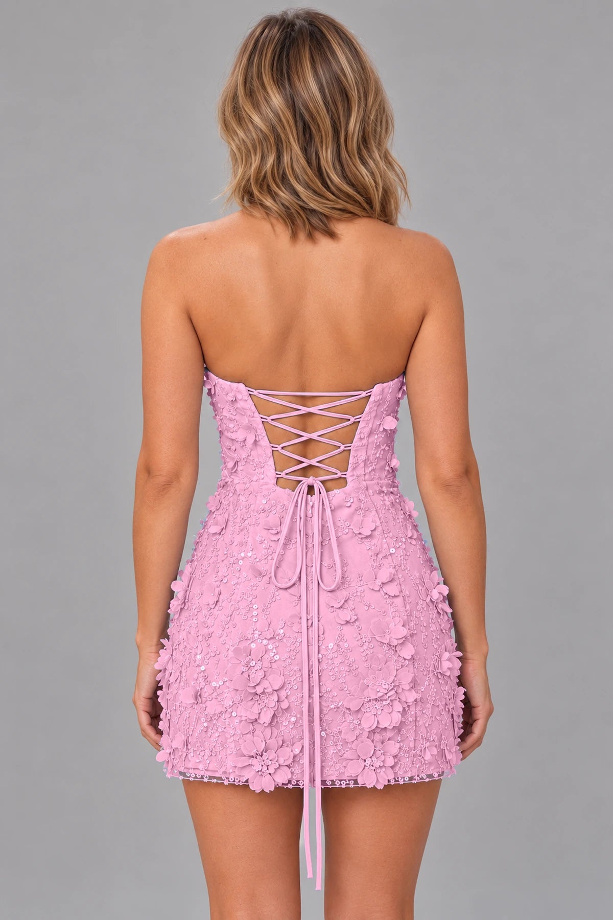 Romantic Sheath Sweetheart Strapless Lace-Up Back Mini Homecoming Dress