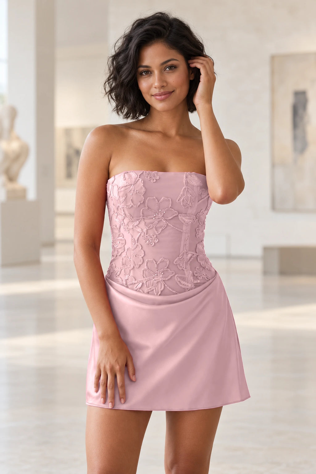 Elegant Fit and Flare Straight Strapless Lace-Up Back Mini Homecoming Dress