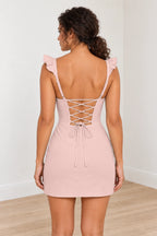 Charming Sheath Sweetheart Ruffle Strap Lace-Up Back Mini Homecoming Dress