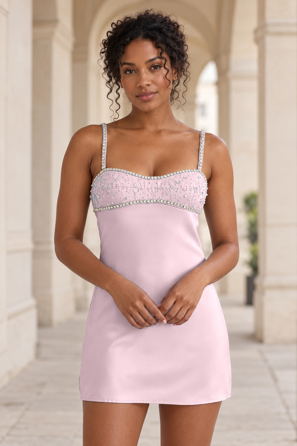 Sparkling A-Line Sweetheart Spaghetti Strap Lace-Up Back Mini Homecoming Dress