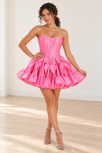 Playful Fit and Flare Sweetheart Strapless Lace-Up Back Mini Homecoming Dress