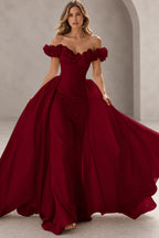 Dramatic Mermaid Sweetheart Off Shoulder Floral Sleeves Floor Length Prom Dress