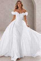 Dramatic Mermaid Sweetheart Off Shoulder Floral Sleeves Floor Length Prom Dress