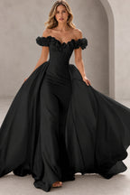 Dramatic Mermaid Sweetheart Off Shoulder Floral Sleeves Floor Length Prom Dress