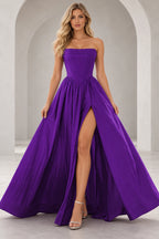 Regal A Line Straight Strapless Lace Up Floor Length Prom Dress