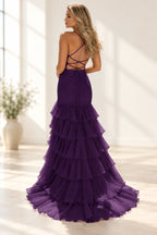 Romantic Mermaid V Neck Sleeveless Lace Up Floor Length Prom Dress
