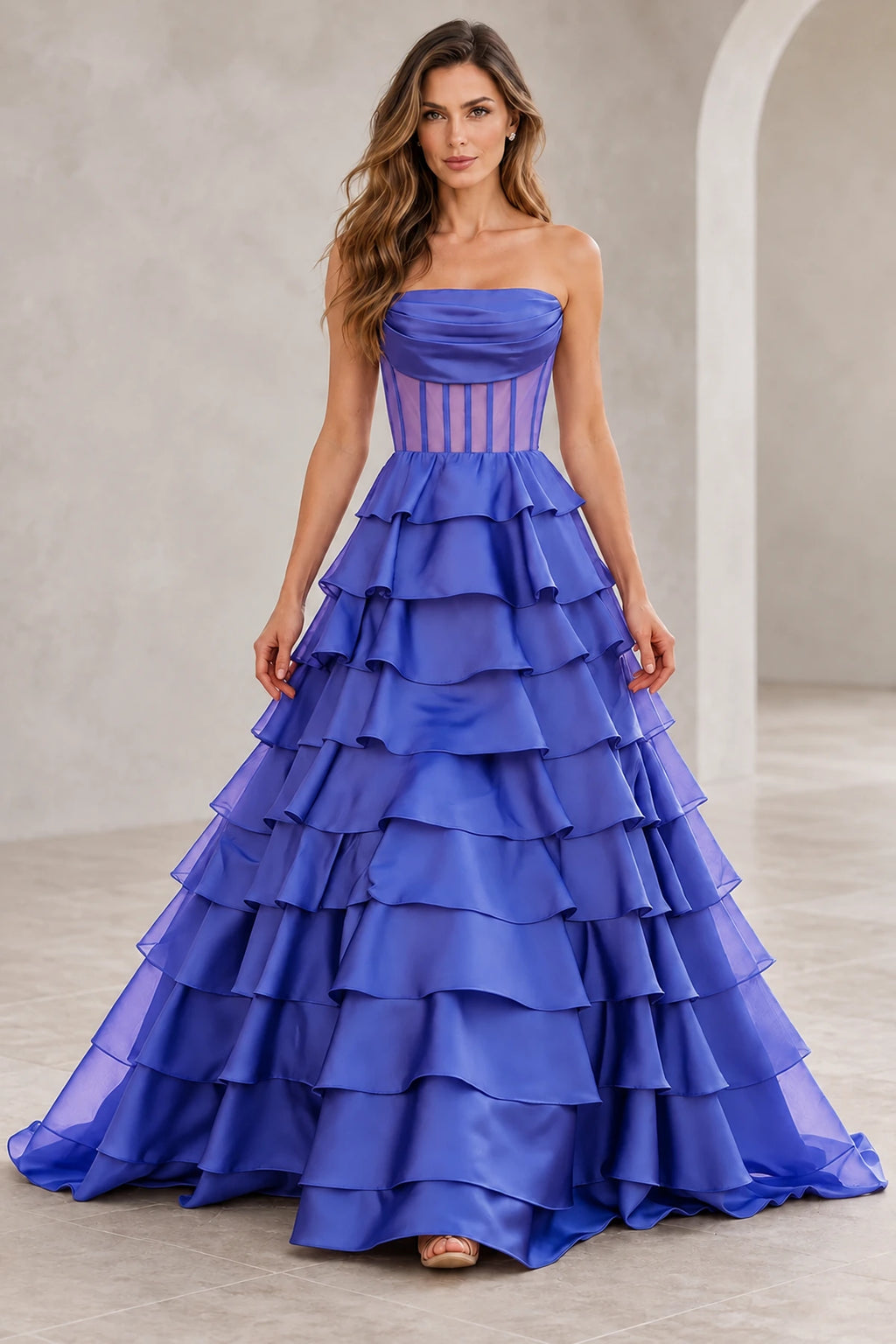 Dreamy A Line Strapless Straight Neck Lace Up Long Prom Dress