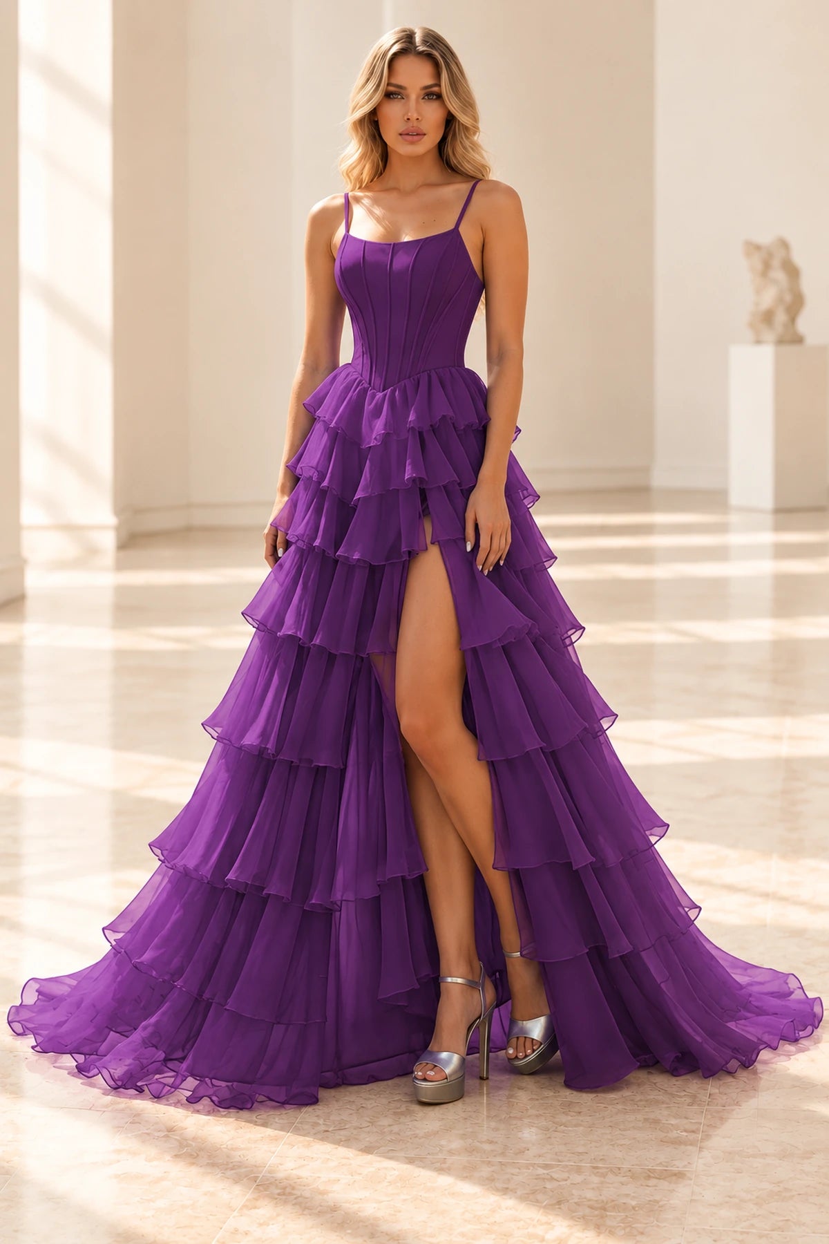 Radiant A Line Scoop Neck Sleeveless Lace Up Long Prom Dress