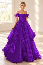 Romantic A Line Off Shoulder Lace Up Floor Length Prom Dress