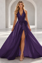 Regal A Line Halter Sleeveless Lace Up Floor Length Prom Dress