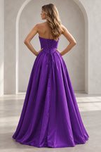 Regal A Line Straight Strapless Lace Up Floor Length Prom Dress
