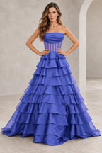Dreamy A Line Strapless Straight Neck Lace Up Long Prom Dress