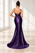 Elegant Satin Mermaid V-Neck Spaghetti Strap Lace-Up Back Prom Dress