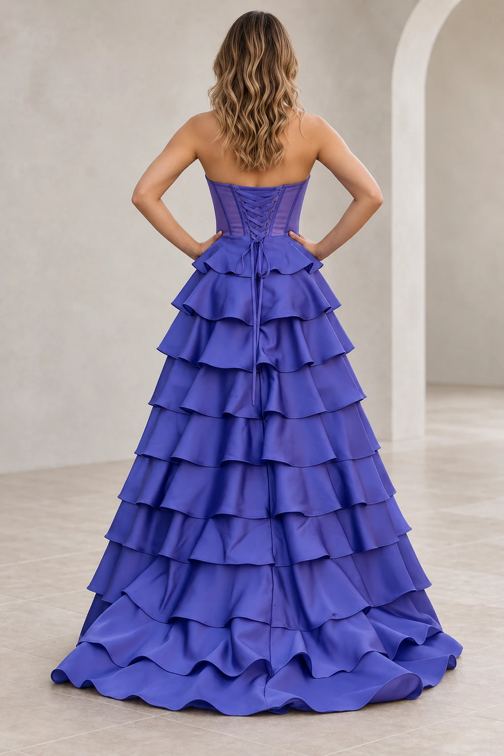 Dreamy A Line Strapless Straight Neck Lace Up Long Prom Dress